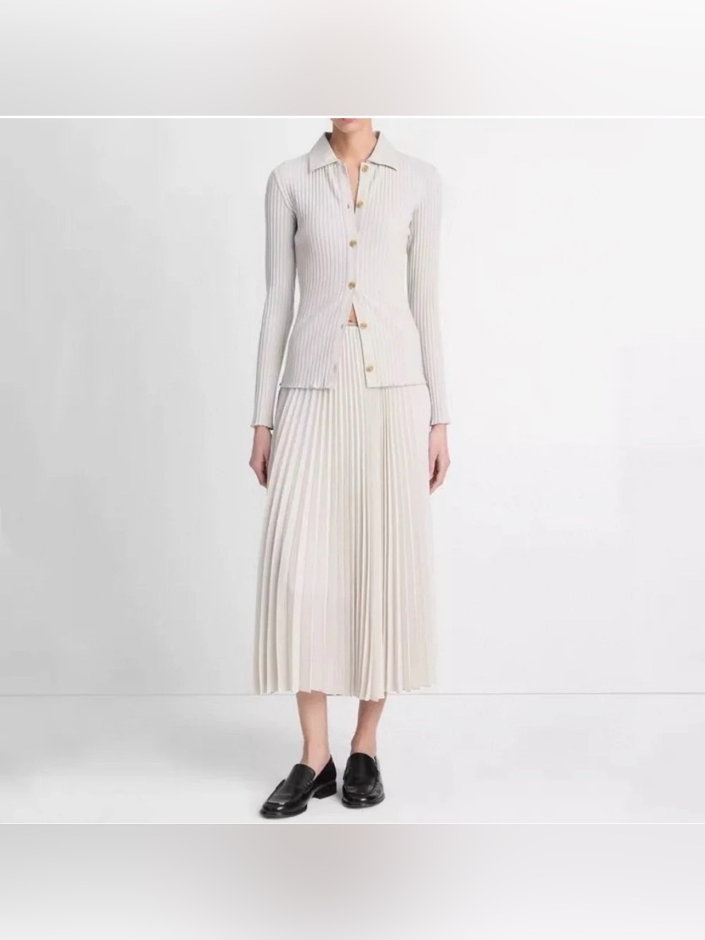 Vince Draped Pleated Midi Skirt in Light Beige